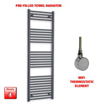 1600x500mm Flat Anthracite Pre-Filled Electric Heated Towel Rail