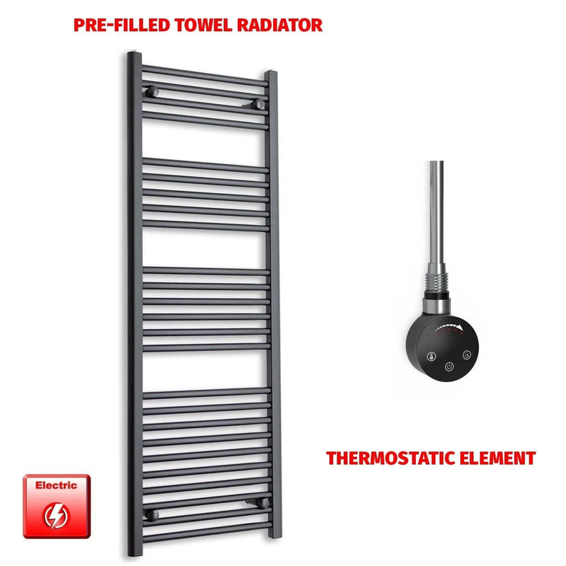 1400x550mm Flat Black Pre-Filled Electric Heated Towel Rail