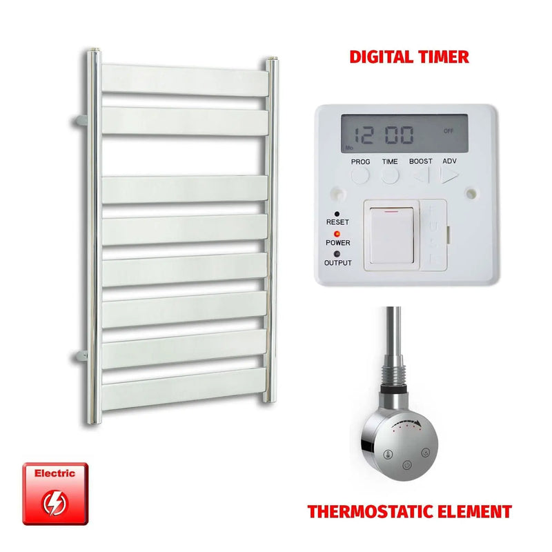 800x500mm Chrome Flat Panel Pre-Filled Electric Heated Towel Rail