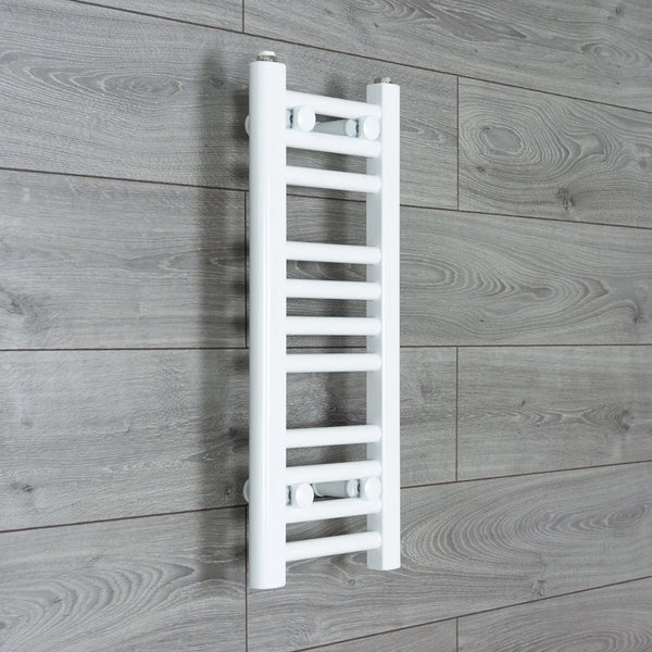 Flat White 200mm wide x 600mm high ladder towel rail with central heating connections