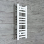 Flat White 250mm wide x 600mm high ladder towel rail with central heating connections
