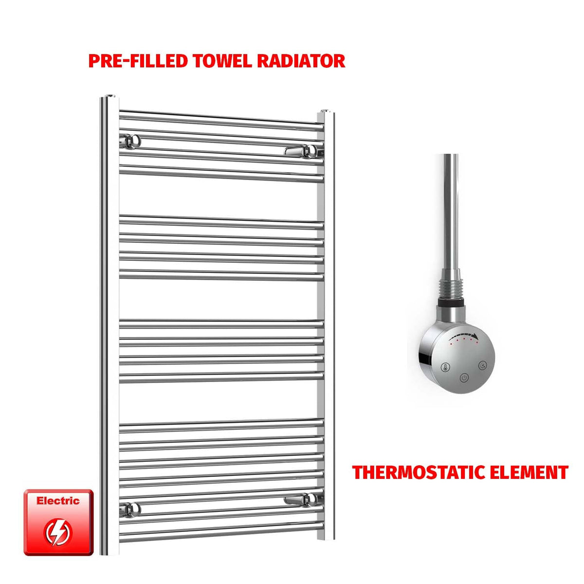 1000mm High 700mm Wide Pre-Filled Chrome Electric Towel Rail