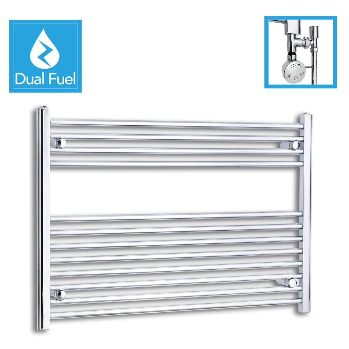 700 x 1000 Chrome Dual Fuel Flat Heated Towel Rail Radiator