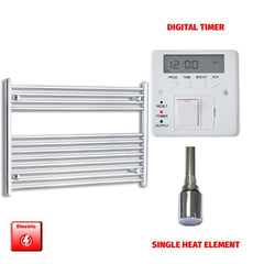 Single Heat / Digital Timer 700 x 1000 Pre-Filled Electric Heated Towel Radiator Straight Chrome