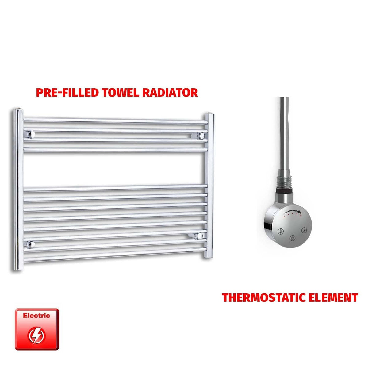 ER-Touch Thermostatic / No Timer 700 x 1000 Pre-Filled Electric Heated Towel Radiator Straight Chrome