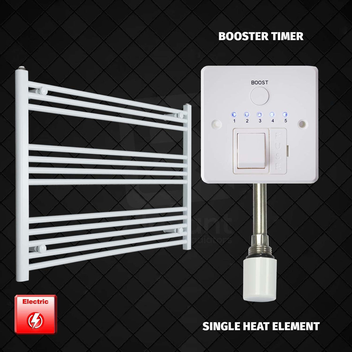 Single Heat / Booster Timer 700 x 1000 Pre-Filled Electric Heated Towel Rail White HTR