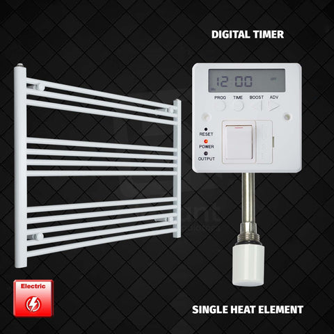 Single Heat / Digital Timer 700 x 1000 Pre-Filled Electric Heated Towel Rail White HTR