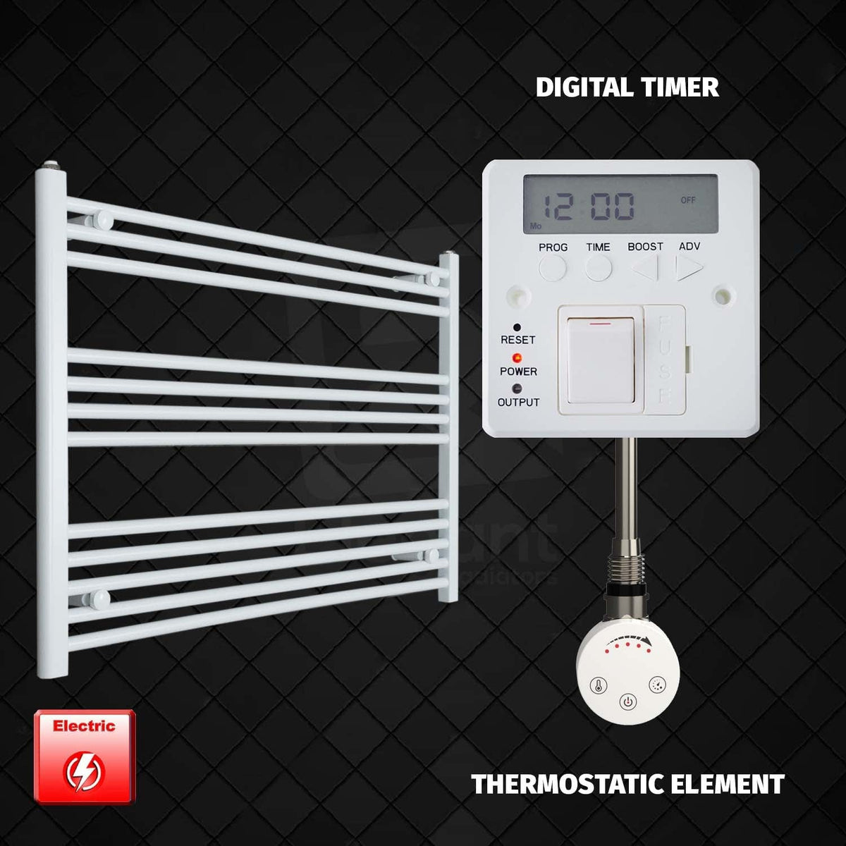 ER-Touch Thermostatic / Digital Timer 700 x 1000 Pre-Filled Electric Heated Towel Rail White HTR