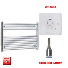 Single Heat / Wifi Timer 700 x 1200 Pre-Filled Electric Heated Towel Radiator Straight Chrome