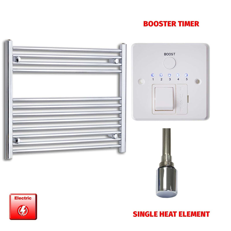 Single Heat / Booster Timer 700 x 800 Pre-Filled Electric Heated Towel Radiator Straight Chrome