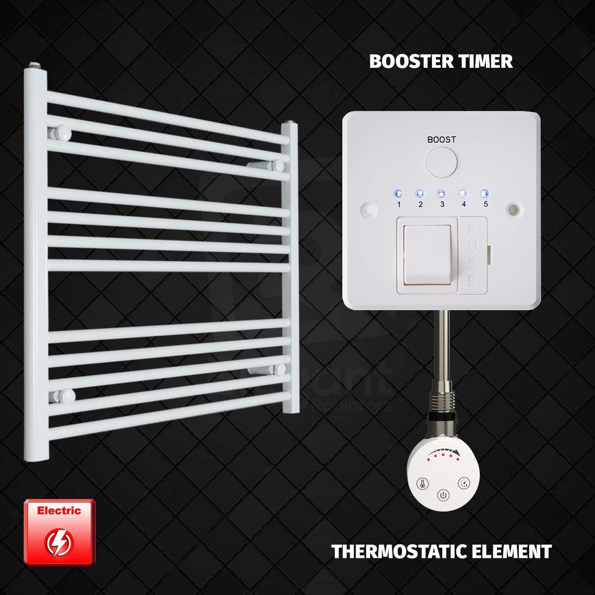 ER-Touch Thermostatic / Booster Timer 700 x 900 Pre-Filled Electric Towel Rail White HTR