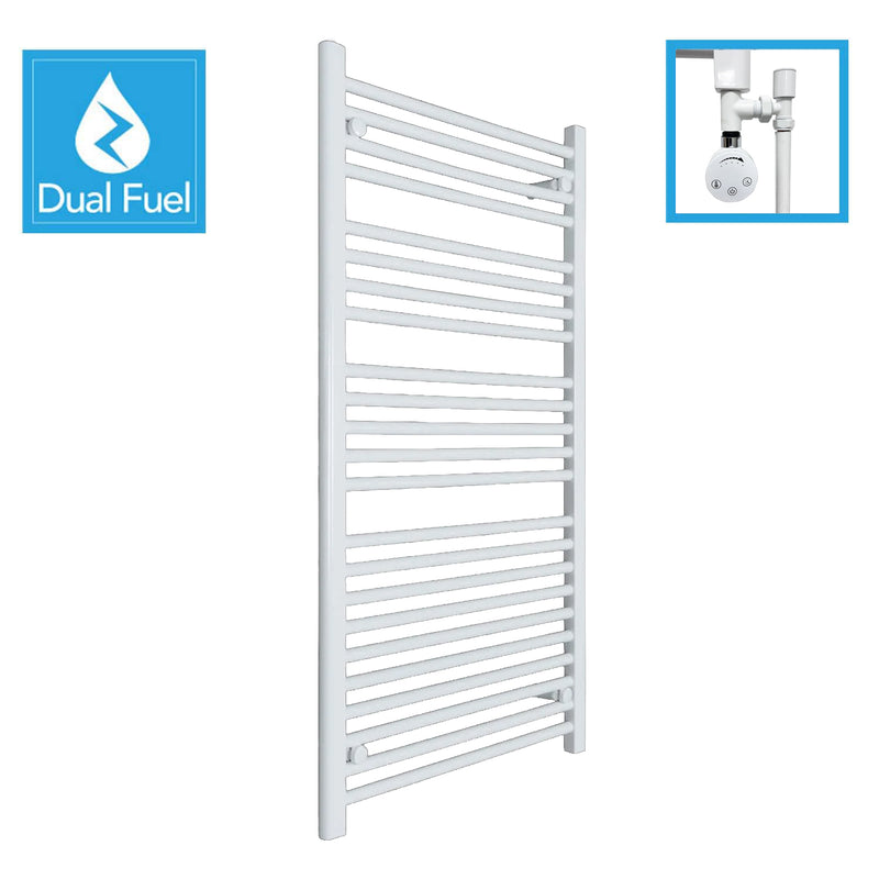 1200 x 700 White Dual Fuel Flat Heated Towel Rail Radiator