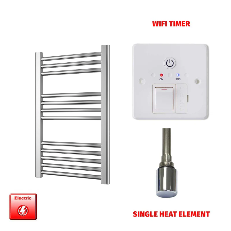 700 x 400mm Chrome Prefilled Electric Heated Towel Rail - Flat Ladder Radiator