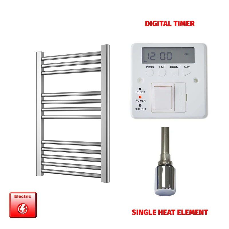 700 x 400mm Chrome Prefilled Electric Heated Towel Rail - Flat Ladder Radiator