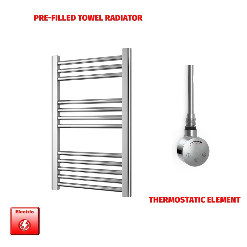 700 x 400mm Chrome Prefilled Electric Heated Towel Rail - Flat Ladder Radiator