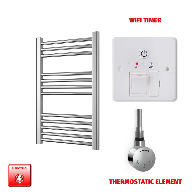 700 x 400mm Chrome Prefilled Electric Heated Towel Rail - Flat Ladder Radiator