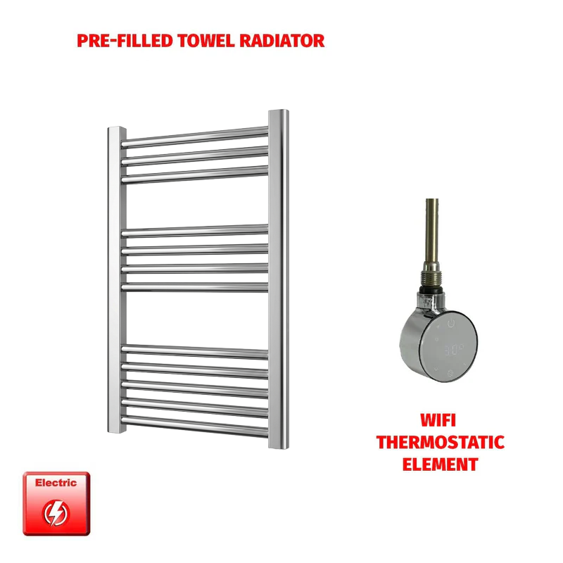 700 x 400mm Chrome Prefilled Electric Heated Towel Rail - Flat Ladder Radiator
