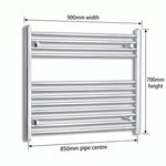 700x900mm Heated Straight Towel Rail Radiator Chrome - Elegant Radiators