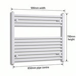 700x900mm Towel Rail Radiator Flat White Central Heating - Elegant Radiators