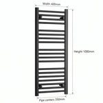 1000x400mm Towel Rail Radiator Flat Black Central Heating