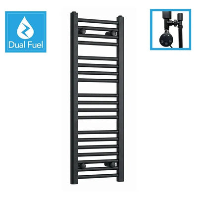 1000x300mm Dual Fuel Flat Black Heated Towel Rail Radiator