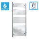 1400x550mm Chrome Dual Fuel Flat Heated Towel Rail Radiator