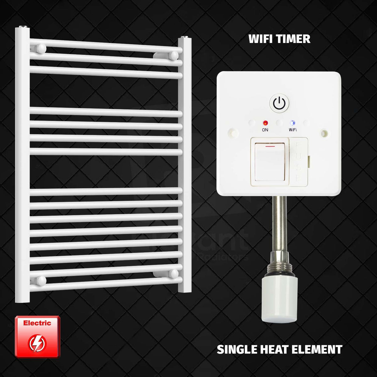 800 mm High 650 mm Wide Pre-Filled Electric Heated Towel Rail Radiator White HTR
