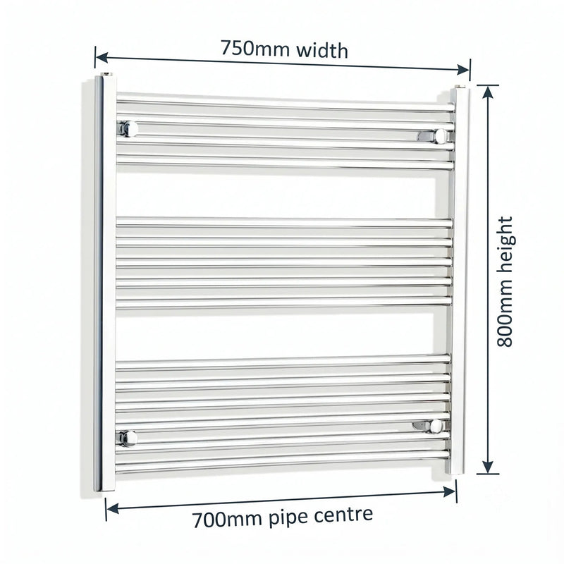 800 mm High x 750 mm Wide Heated Curved Towel Rail Chrome - Elegant Radiators
