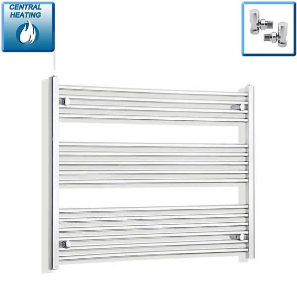 With Angled Valves 800 x 1000 Heated Straight Towel Rail Radiator Chrome