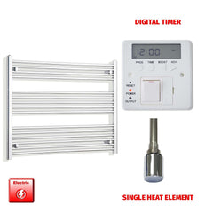 Single Heat / Digital Timer 800 x 1000 Pre-Filled Electric Heated Towel Radiator Straight Chrome