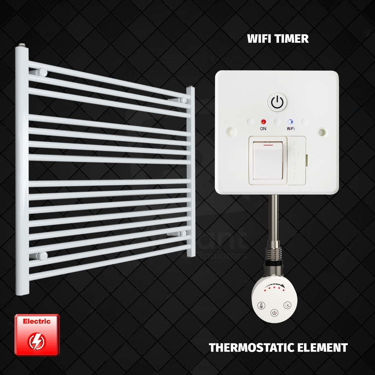 ER-Touch Thermostatic / Wifi Timer 800 x 1100 Pre-Filled Electric Heated Towel Rail White HTR