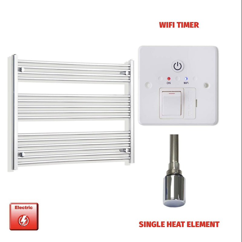Electric towel radiator with WiFi timer and single heat element on a white background