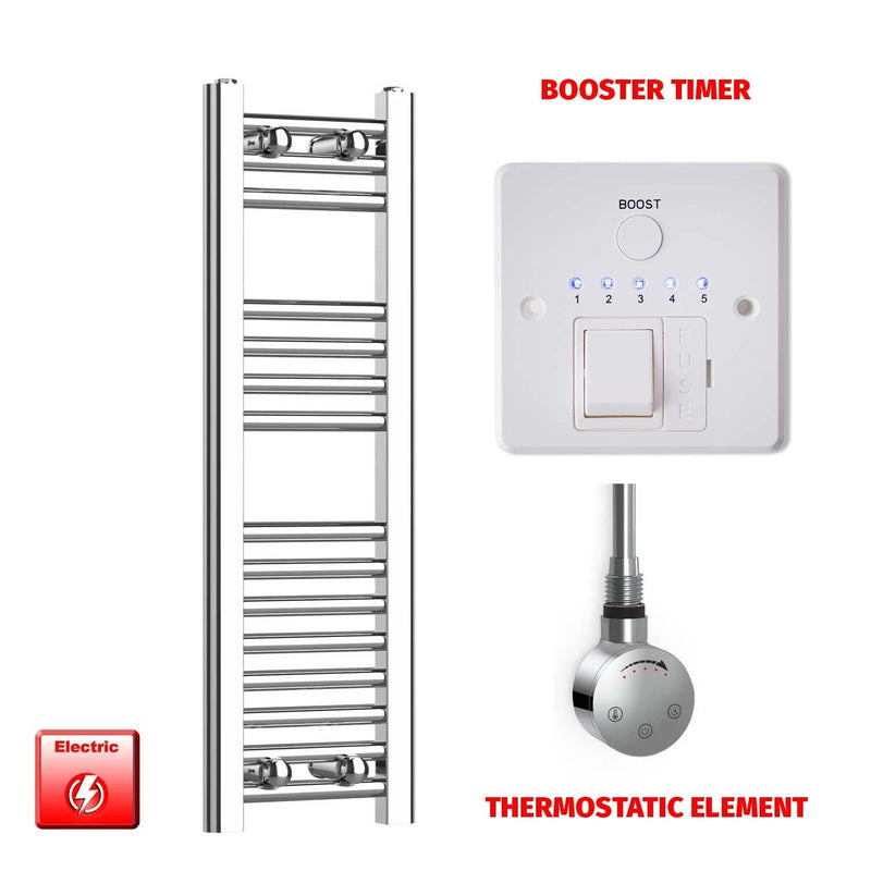 ER-Touch Thermostatic / Booster Timer 800 x 200 Pre-Filled Electric Heated Towel Radiator Straight Chrome