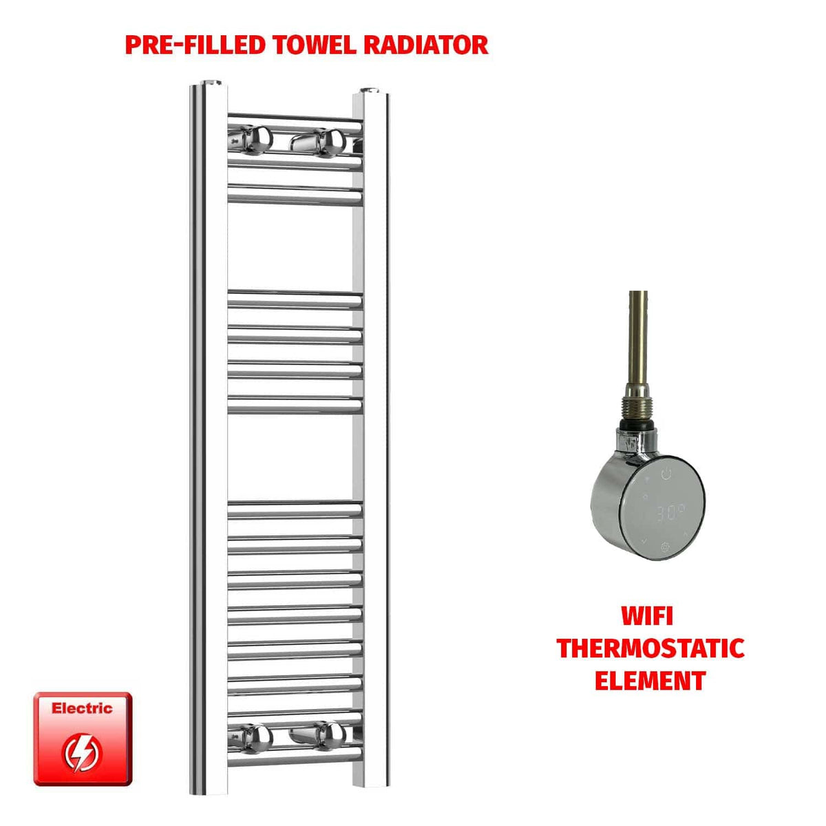 ER-Wifi Thermostatic / No Timer 800 x 200 Pre-Filled Electric Heated Towel Radiator Straight Chrome