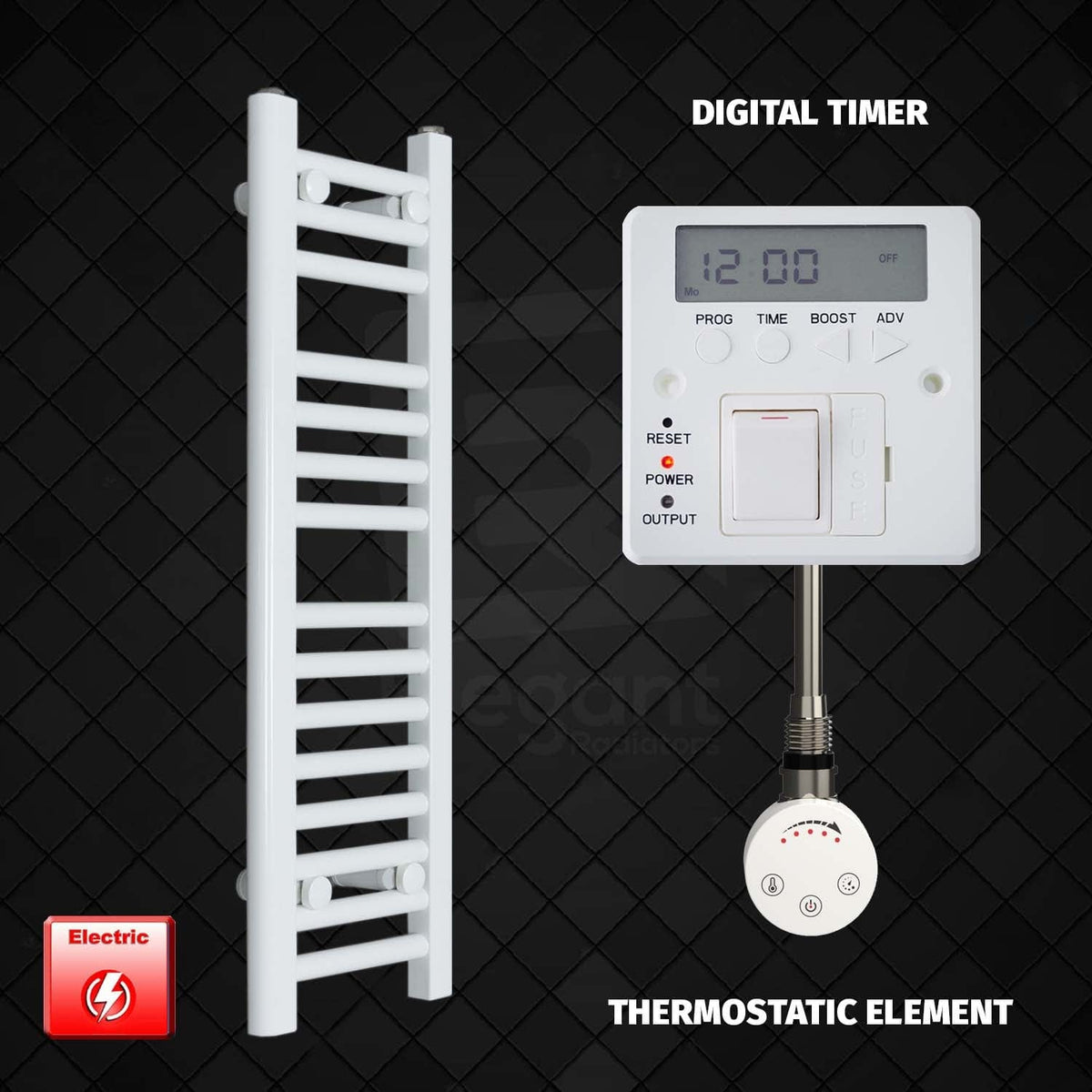 ER-Touch Thermostatic / Digital Timer 800 x 250 Pre-Filled Electric Heated Towel Rail White HTR