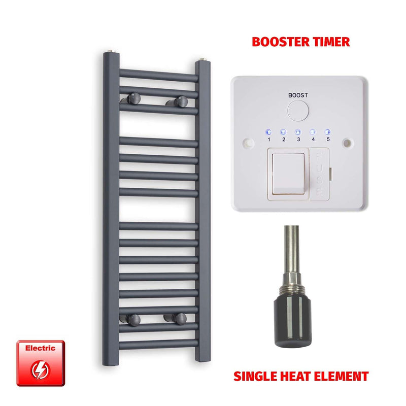 Single Heat / Booster Timer 800 x 300 Flat Anthracite Pre-Filled Electric Heated Towel Rail