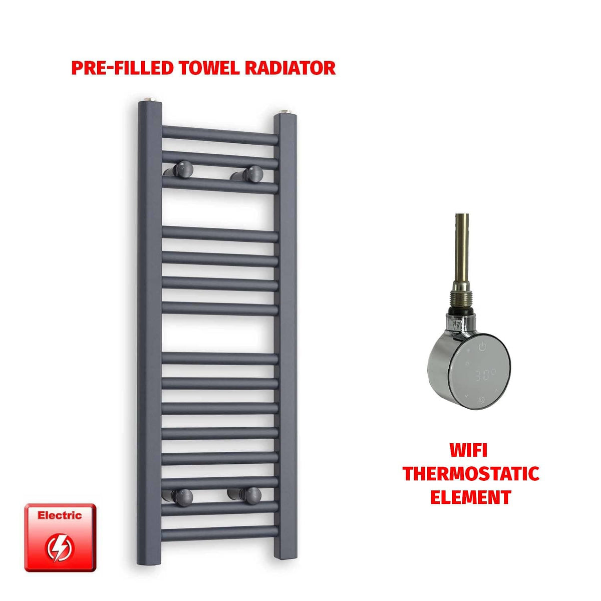 ER-Wifi Thermostatic / No Timer 800 x 300 Flat Anthracite Pre-Filled Electric Heated Towel Rail