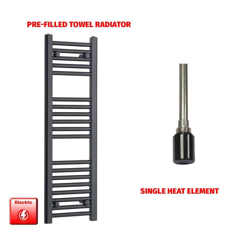 Single Heat / No Timer 800 x 300 Flat Black Pre-Filled Electric Heated Towel Radiator HTR