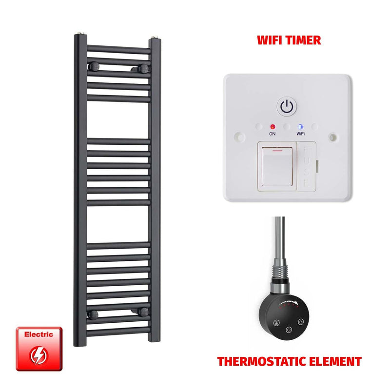 Single Heat / Wifi Timer 800 x 300 Flat Black Pre-Filled Electric Heated Towel Radiator HTR