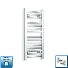 With Angled Valves 800 x 350 Heated Straight Towel Rail Radiator Chrome