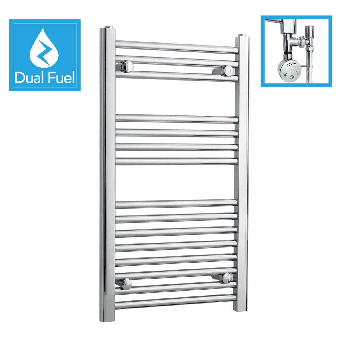 800 x 400 Chrome Dual Fuel Flat Heated Towel Rail Radiator