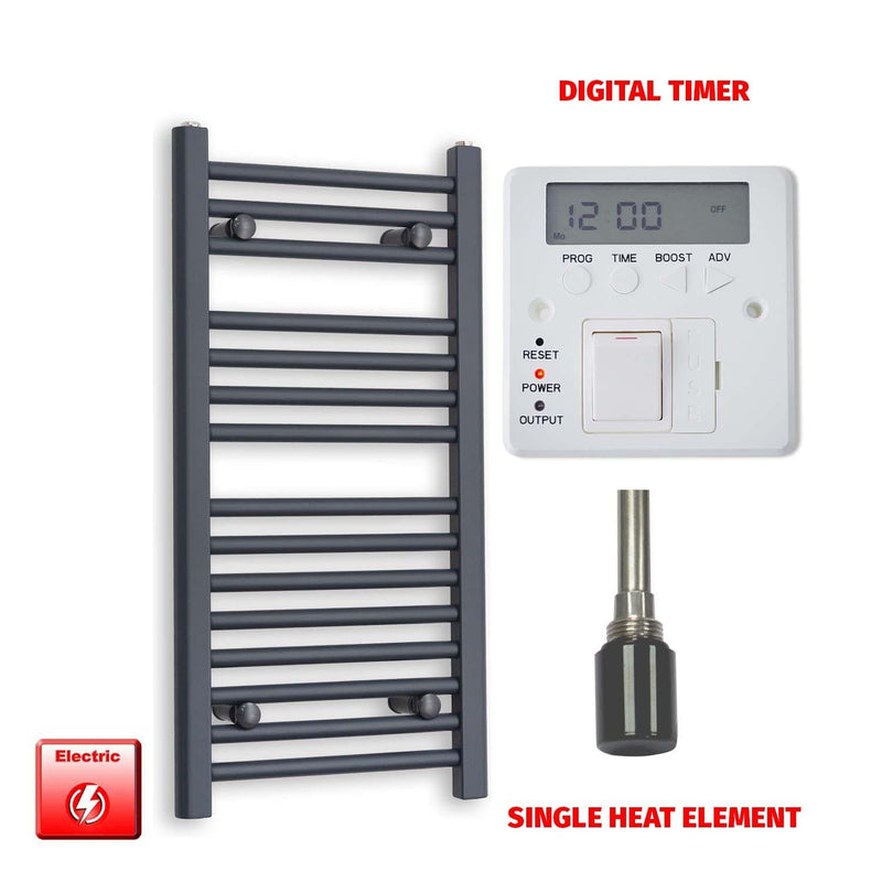 Single Heat / Digital Timer 800 x 400 Flat Anthracite Pre-Filled Electric Heated Towel Radiator HTR