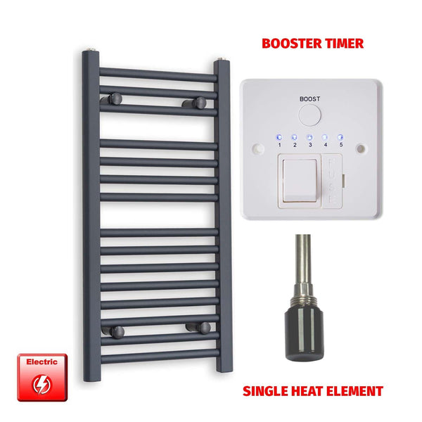 Single Heat / Booster Timer 800 x 400 Flat Anthracite Pre-Filled Electric Heated Towel Radiator HTR