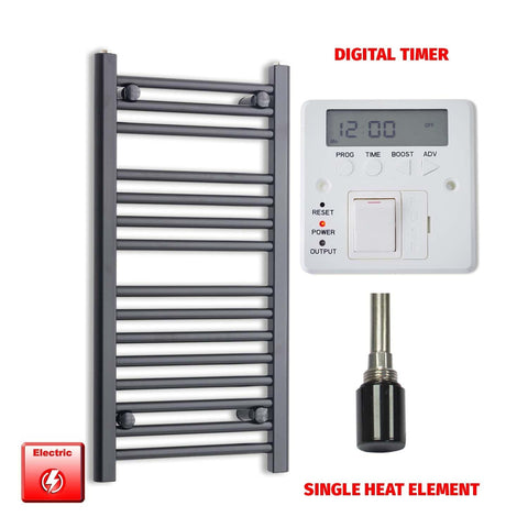 Single Heat / Digital Timer 800 x 400 Flat Black Pre-Filled Electric Heated Towel Radiator HTR