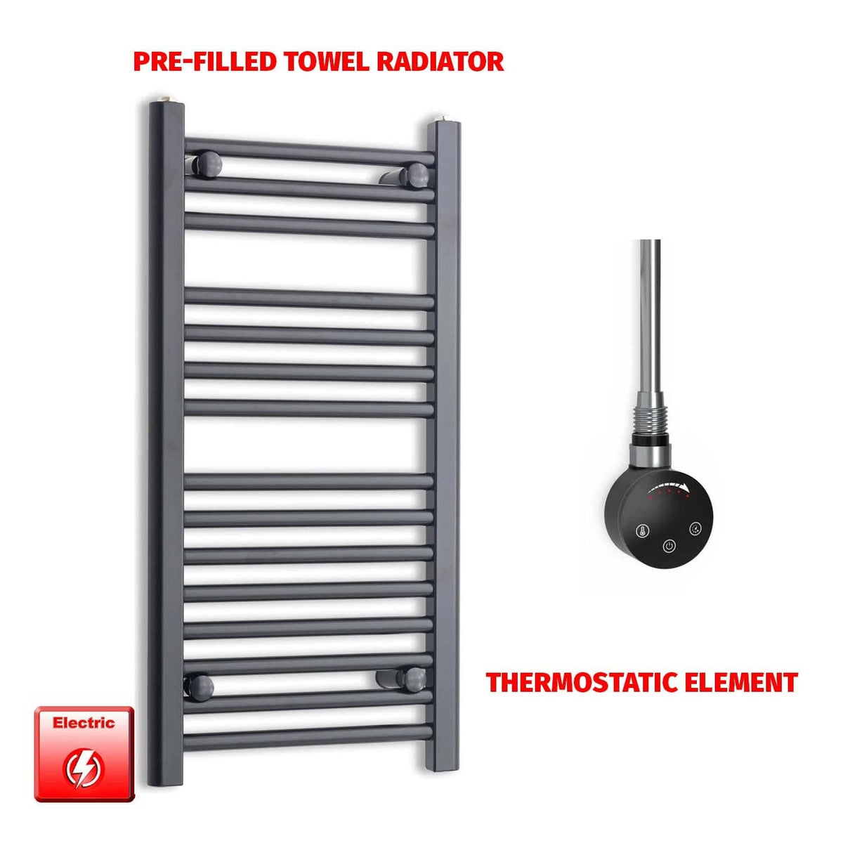 ER-Touch Thermostatic / No Timer 800 x 400 Flat Black Pre-Filled Electric Heated Towel Radiator HTR