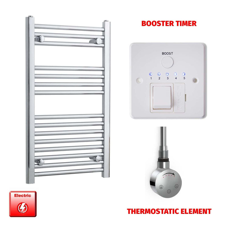 Flat / ER-Touch Thermostatic / Booster Timer 800 x 400mm Chrome Electric Towel Rail Pre-Filled Bathroom Warmer