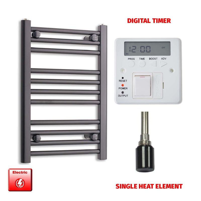 Single Heat / Digital Timer 800 x 450 Flat Black Pre-Filled Electric Heated Towel Radiator HTR