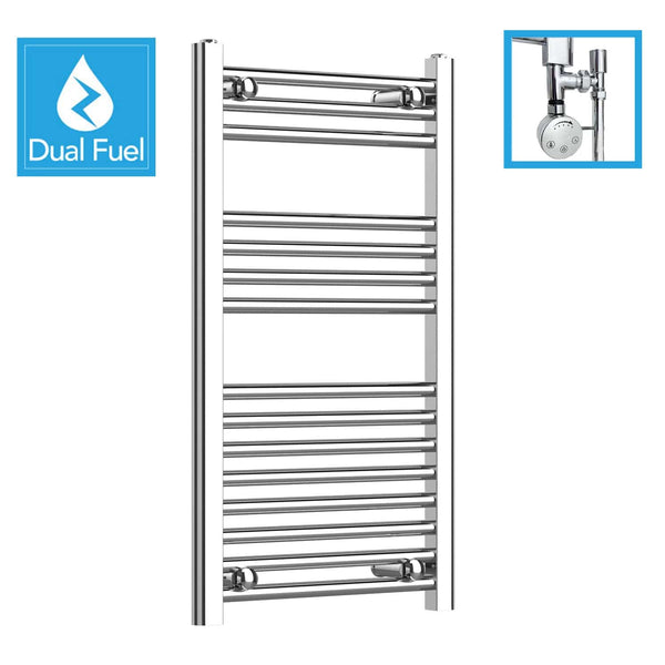 800 x 500 Chrome Dual Fuel Flat Heated Towel Rail Radiator