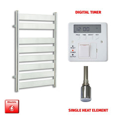 Single Heat / Digital Timer 800 x 500 Chrome Flat Panel Pre-Filled Electric Heated Towel Rail HTR