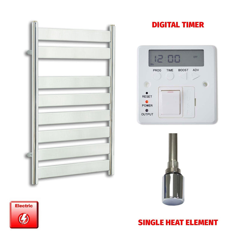 Single Heat / Digital Timer 800 x 500 Chrome Flat Panel Pre-Filled Electric Heated Towel Rail HTR